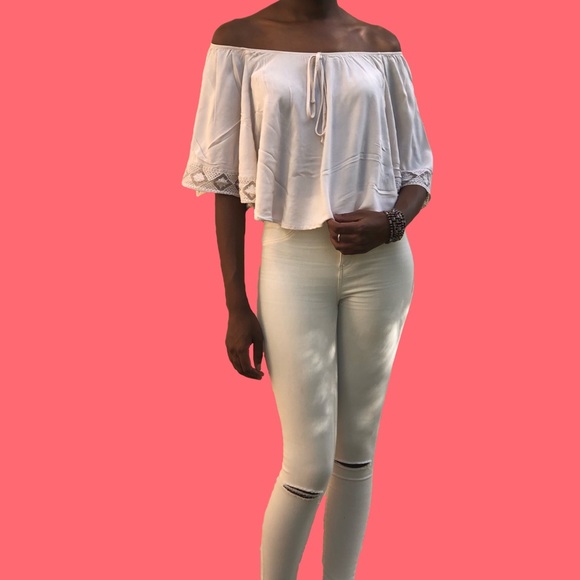 Tops - Beige off shoulder top